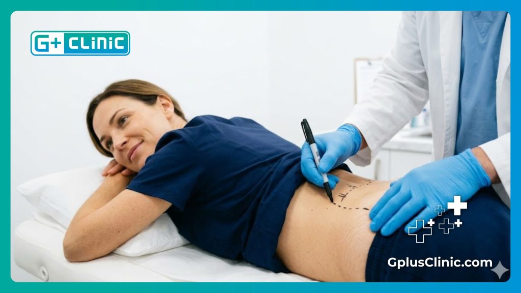 Medical precision with surgical markings on the lower back area.