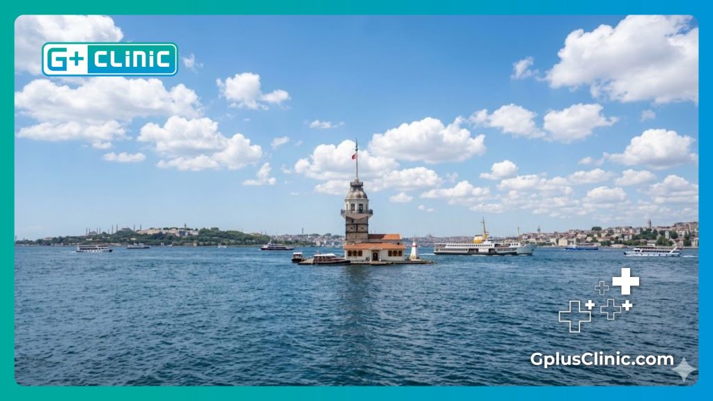 A beautiful daytime view of the Maiden's Tower in Istanbul, welcoming medical tourists.