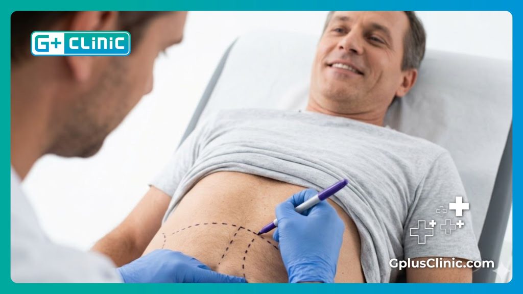 Préparation médicale précise et traçage sur l'abdomen du patient