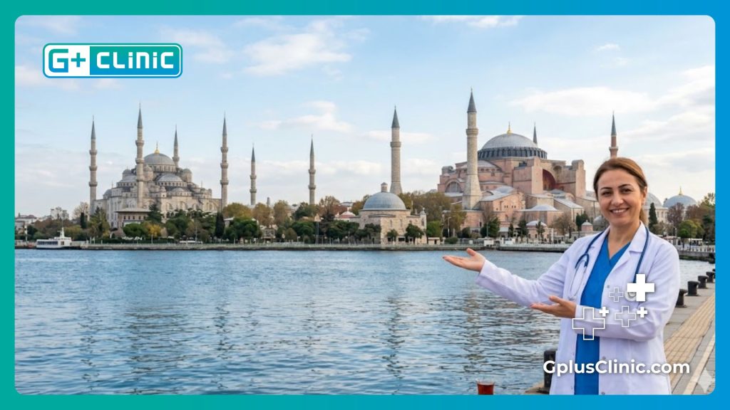 Friendly urologist welcoming patients to Istanbul near the historical mosques.
