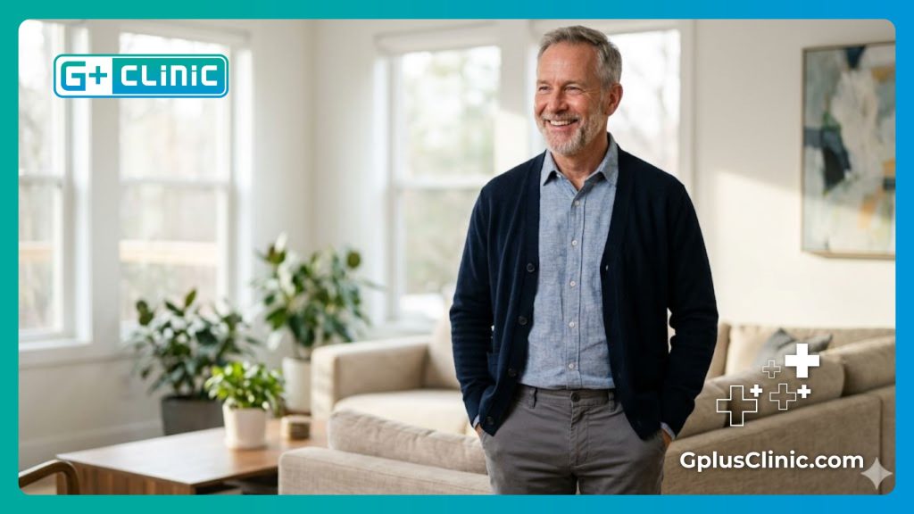 Healthy, confident older man smiling after successful recovery