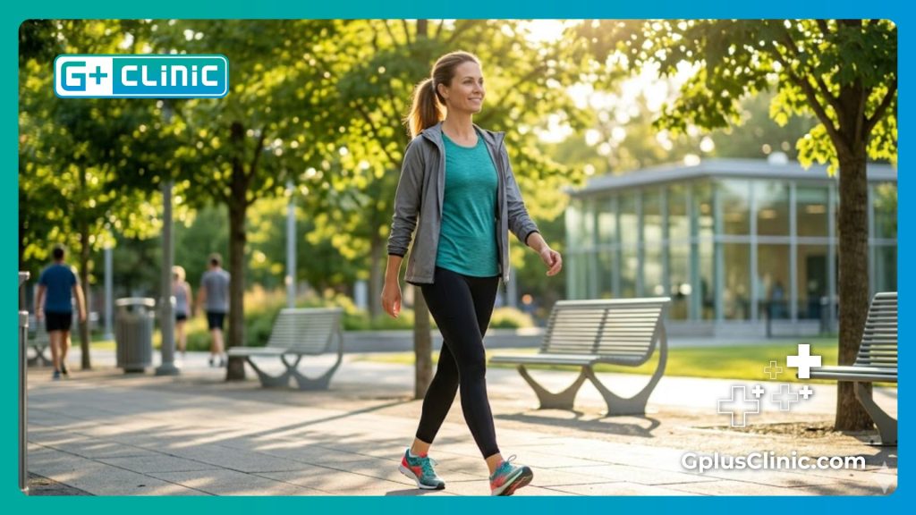 Healthy adult walking with perfect posture showing the successful result of spinal surgery