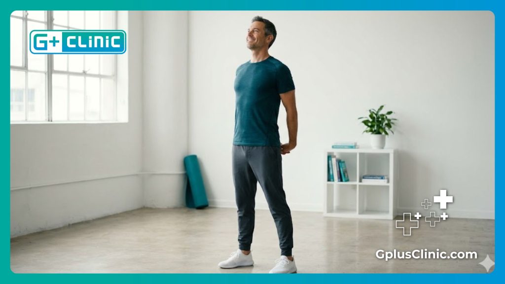 Healthy active man demonstrating perfect back posture and successful recovery.