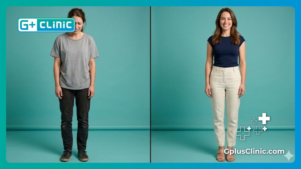 Split-screen comparison showing successful toe alignment transformation.
