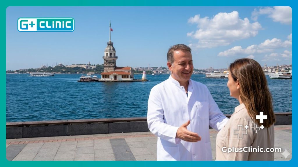 Cirujano dando la bienvenida a un paciente en Estambul junto al Bósforo