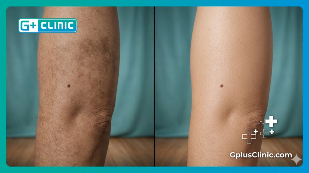 Macro surface scan showing skin pigmentation levels before and after treatment.