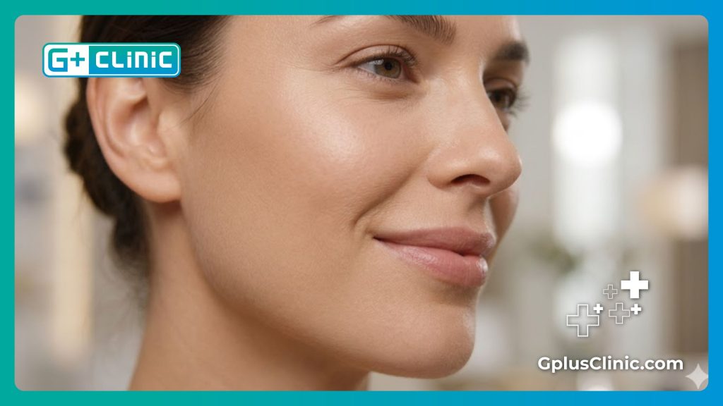 Cinematic close-up showing smooth and flawless dermatological results