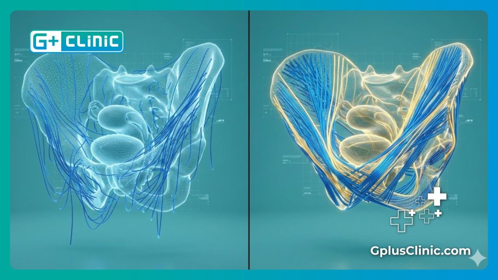 Escaneo 3D digital abstracto de la anatomía del suelo pélvico