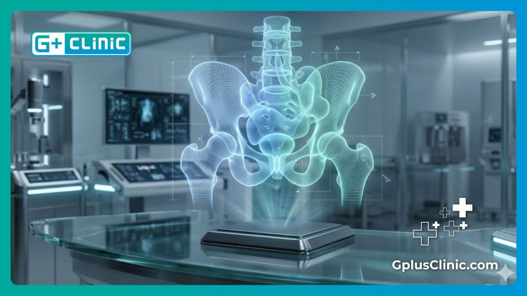 تصوير شبكي رقمي عالي التقنية يوضح دقة التخطيط الطبي لجراحات التجميل النسائية