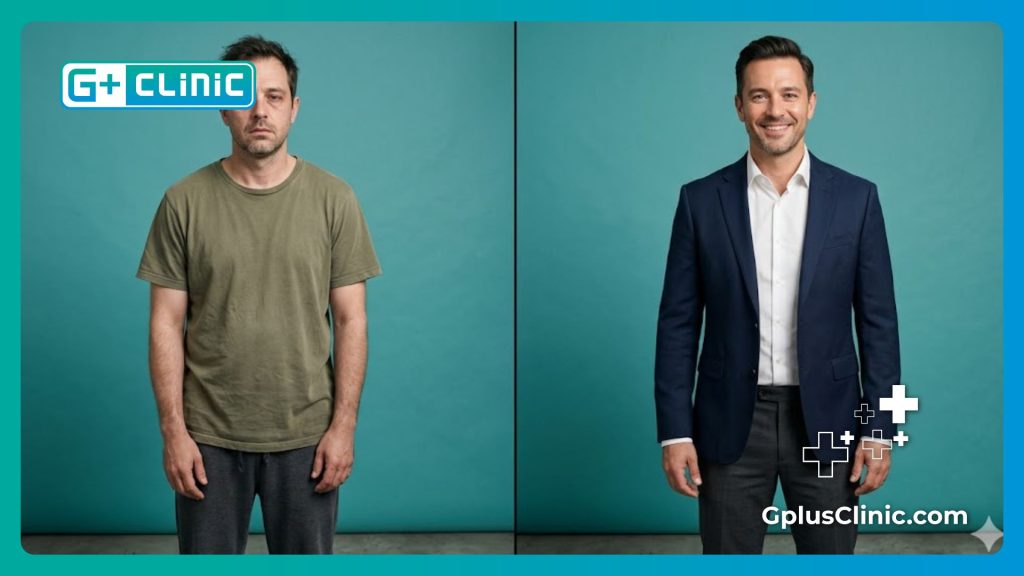 Comparación de antes y después de un paciente de urología
