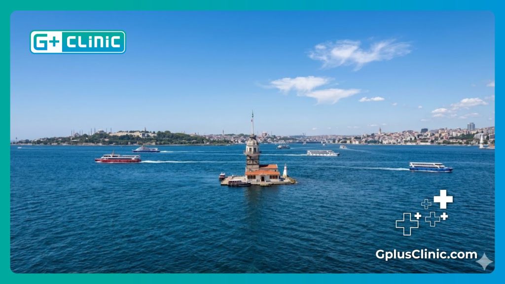 Professional medical consultation invitation set against the iconic Bosphorus Strait in Istanbul