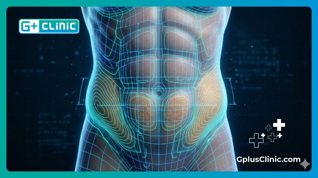 High-tech 3D digital mesh visualization of abdominal anatomy for contouring