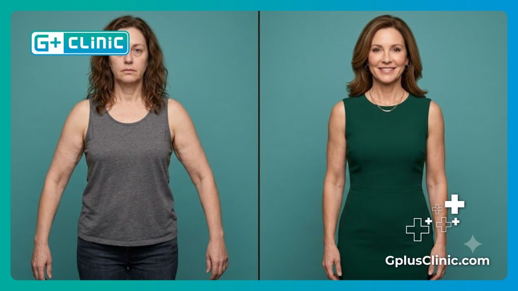 Digital scan and visual split-screen focusing on arm anatomy and contouring