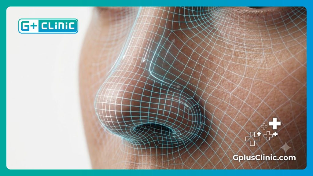 High-tech digital mesh visualization of wide nasal anatomy