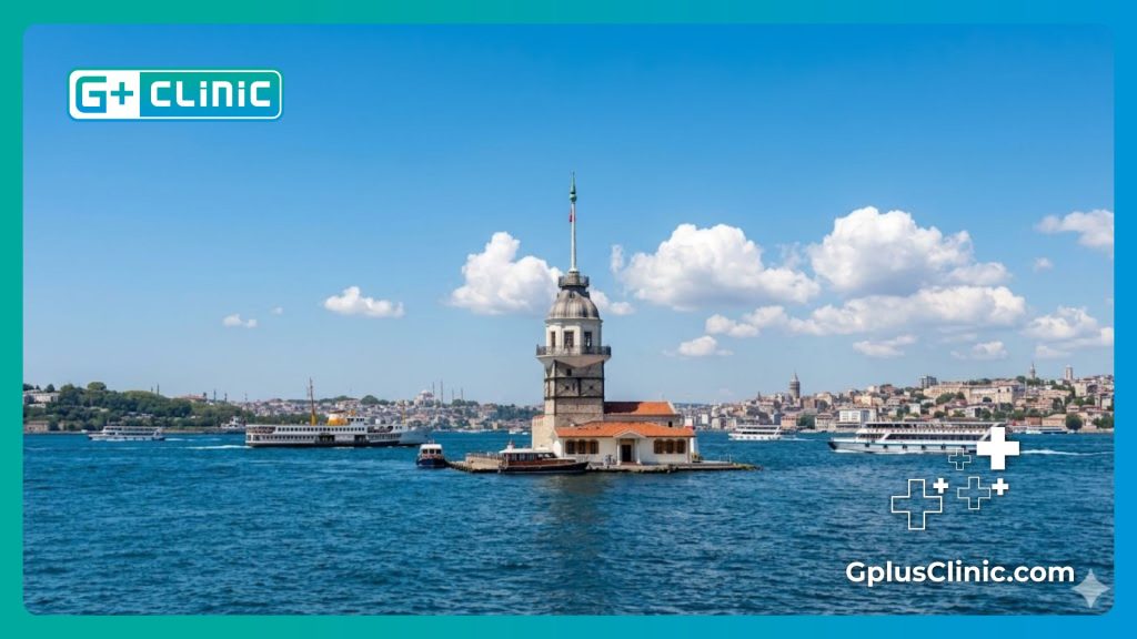 Beautiful sunny view of the Maiden's Tower on the Bosphorus in Istanbul