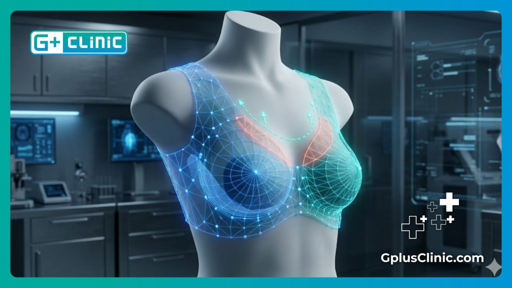 Mapeo anatómico digital en 3D para cirugía de reducción de pecho.