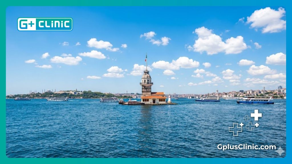 Professional medical environment layout showcasing a landmark view of Istanbul Bosphorus.