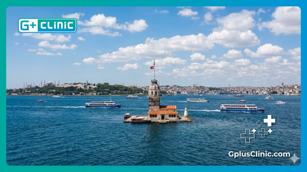 Successful healthcare consultation invitation featuring a scenic background of the Maiden's Tower in Istanbul.