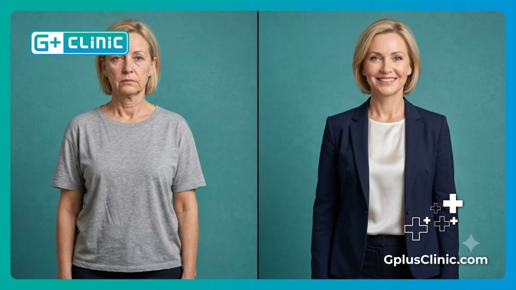 Imagen de pantalla dividida que muestra el increíble cambio antes y después del tratamiento cervical.