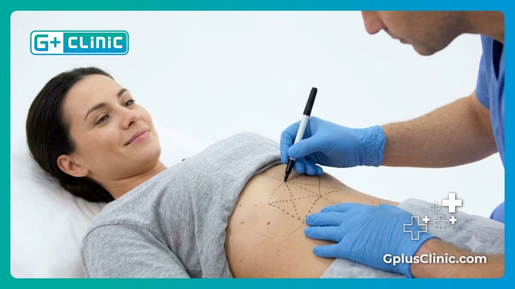 Surgeon carefully drawing guidelines for a flawless aesthetic outcome