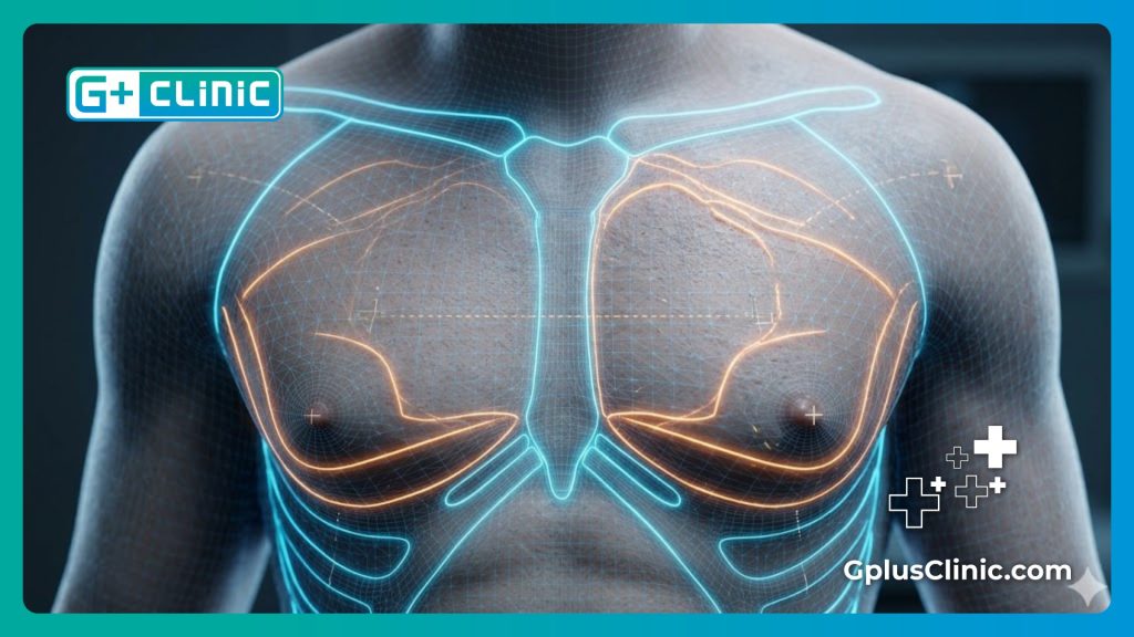 Escaneo de malla digital tridimensional de la zona pectoral masculina con fines quirúrgicos