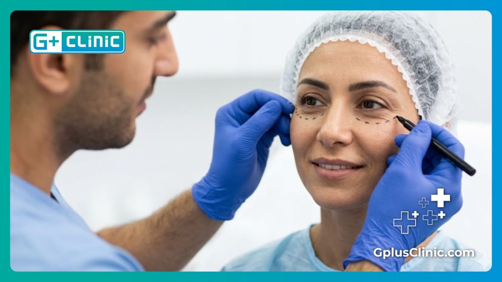 Tracé chirurgical précis sous l'œil pour une procédure esthétique