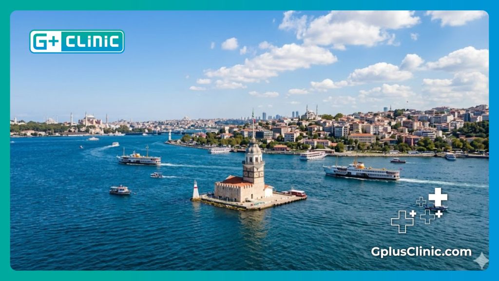 Прекрасный вид на пролив Босфор и Девичью башню в Стамбуле