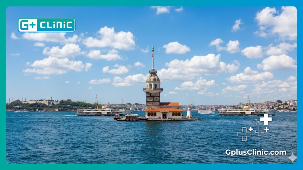 High-quality travel photograph of the Maiden's Tower on the Bosphorus, representing medical tourism in Istanbul.