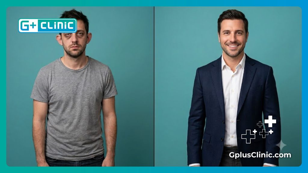 Split screen showing precise ear anatomy transformation
