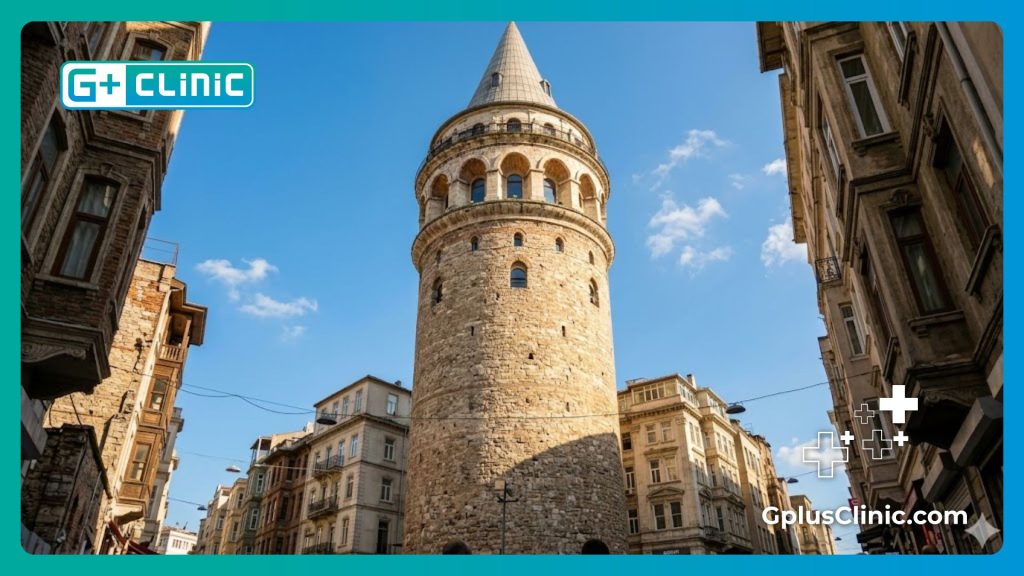 Medical professional welcoming international patients to Istanbul near historical landmarks.
