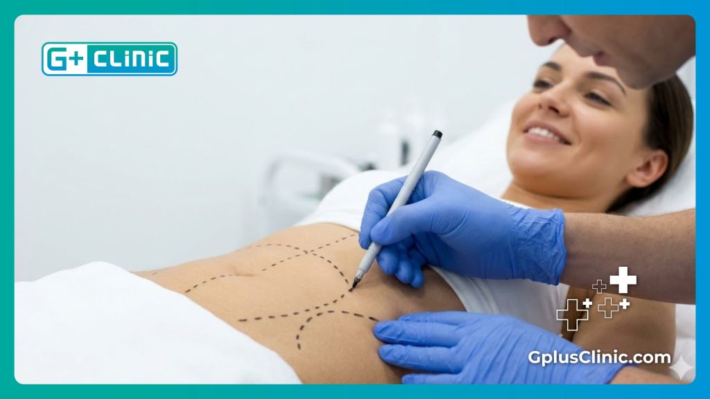 Точная хирургическая разметка на животе пациента для безопасности