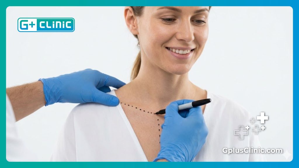 Close-up of professional surgical markings on a patient highlighting successful procedural execution.