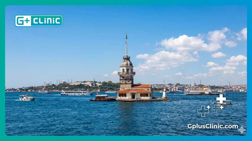 Знаменитая Девичья башня на Босфоре в Стамбуле в ясный день.