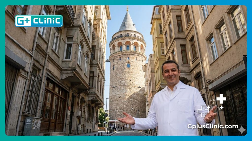 Chirurgien accueillant les patients à Istanbul devant la tour de Galata.