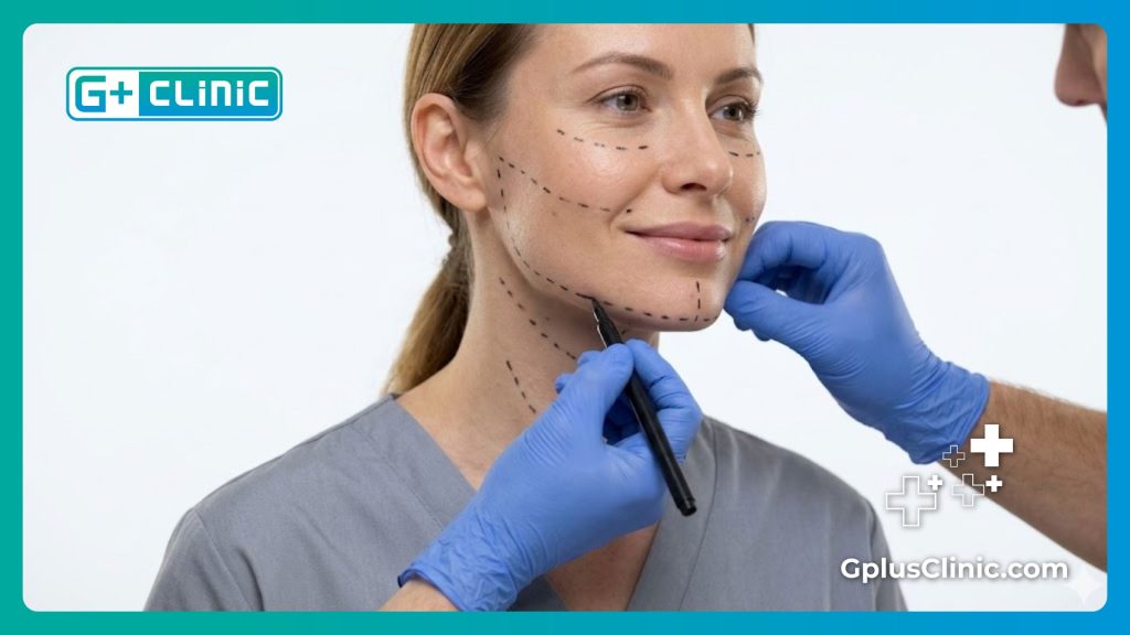 Precise surgical markings on the patient for a flawless result.