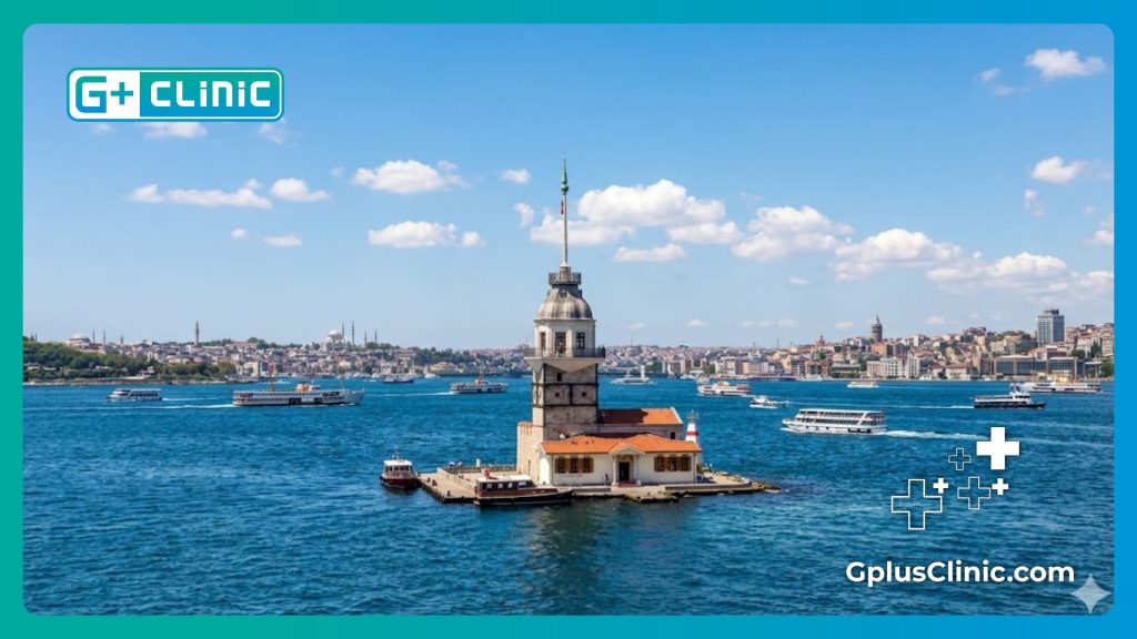 Le Bosphore et la tour de Léandre sous un ciel bleu à Istanbul
