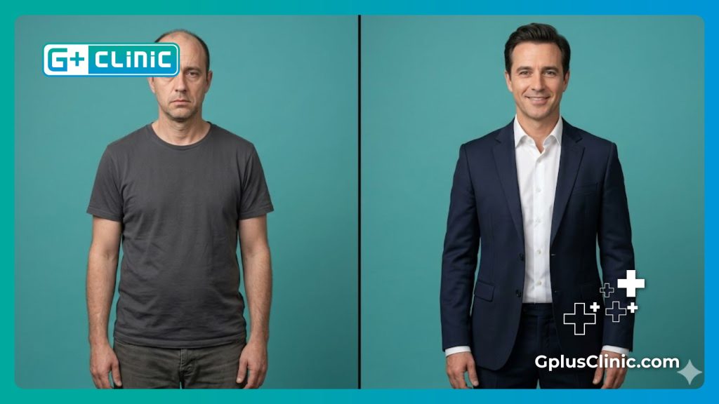 Comparaison visuelle impressionnante d'un patient avant et après la restauration capillaire.