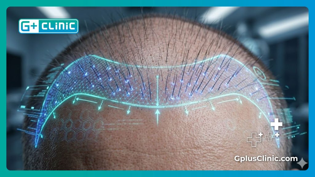 مسح رقمي دقيق لفروة الرأس يوضح دقة تقنية السفير في رسم خط الشعر