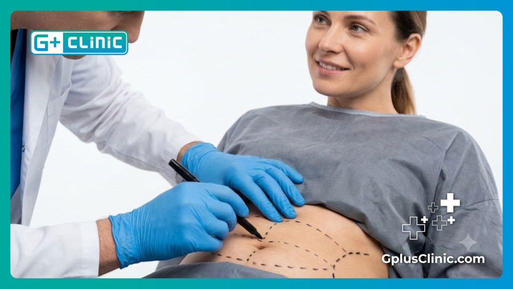 Close-up of careful surgical markings for perfect body contouring results
