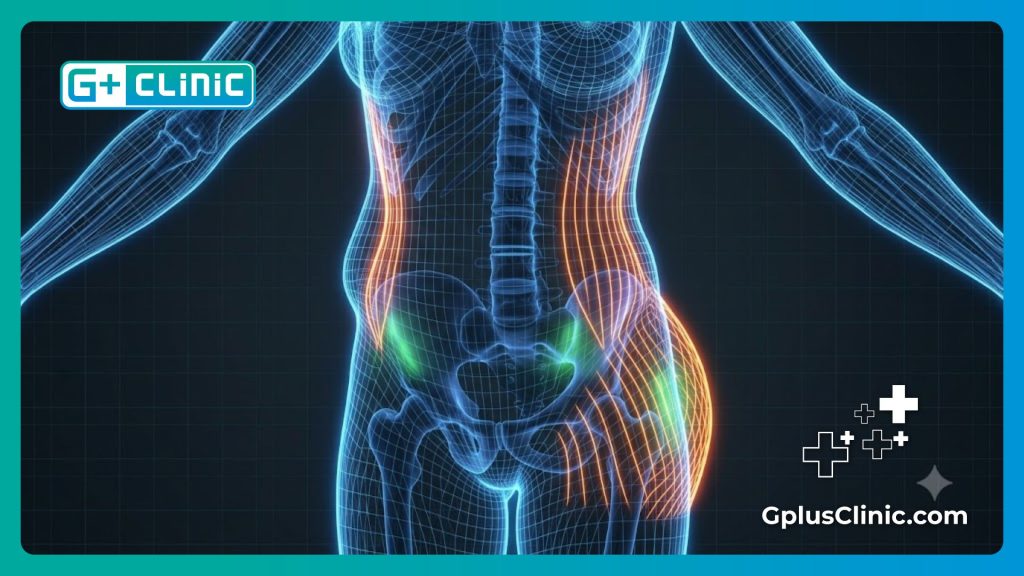 Digital medical mesh scan showing specific areas for safe fat transfer and liposuction