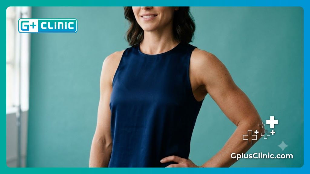 Perfect result showing toned and sculpted arms after liposuction surgery.