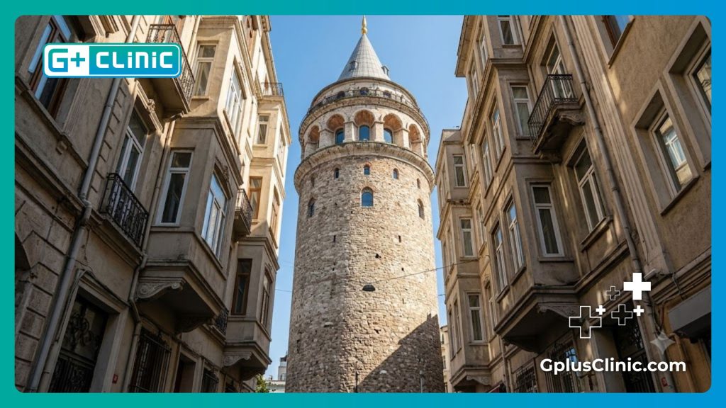 Especialista médico recibiendo a pacientes en Estambul con monumentos históricos de fondo