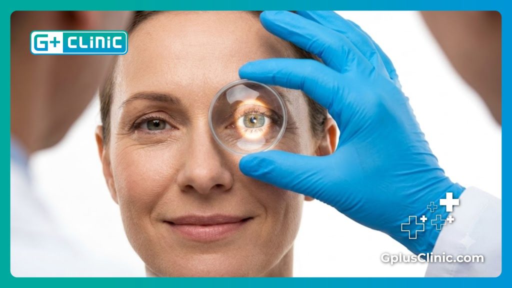 Macro close-up of a precise and comfortable medical eye examination