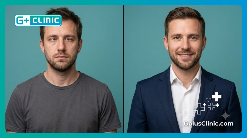 Comparación en pantalla dividida de alineación ocular exitosa