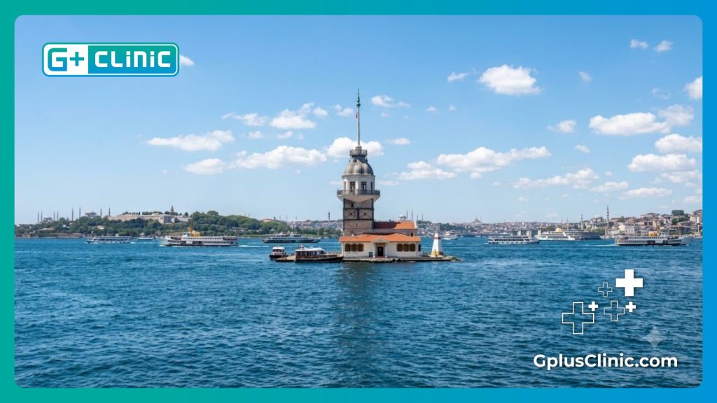 Le détroit du Bosphore et la Tour Léandre lors d'une journée ensoleillée à Istanbul