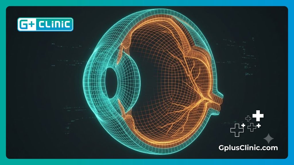 High-tech digital mesh visualization of the delicate eye anatomy