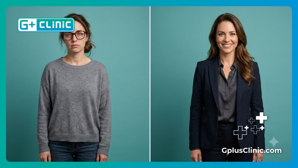 Comparación de pantalla dividida antes y después de la cirugía sin gafas
