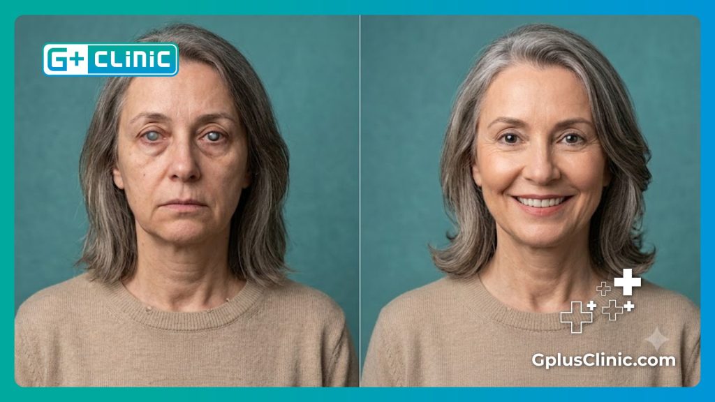 Split screen comparison showing a cloudy eye completely cleared after treatment