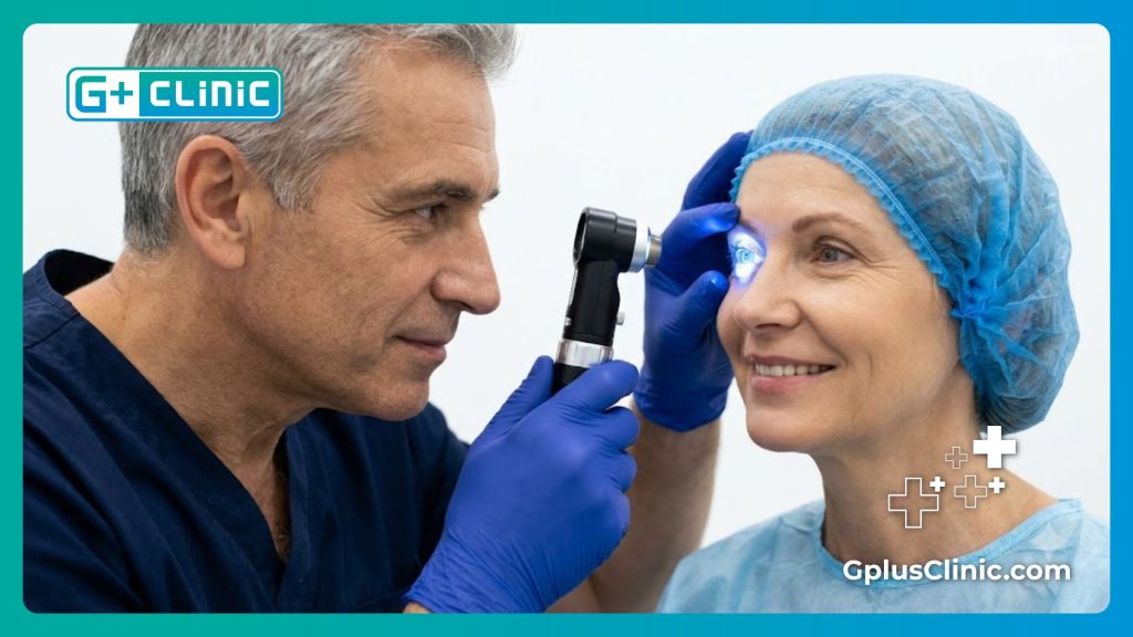 Close-up of a flawless eye examination emphasizing successful vision restoration