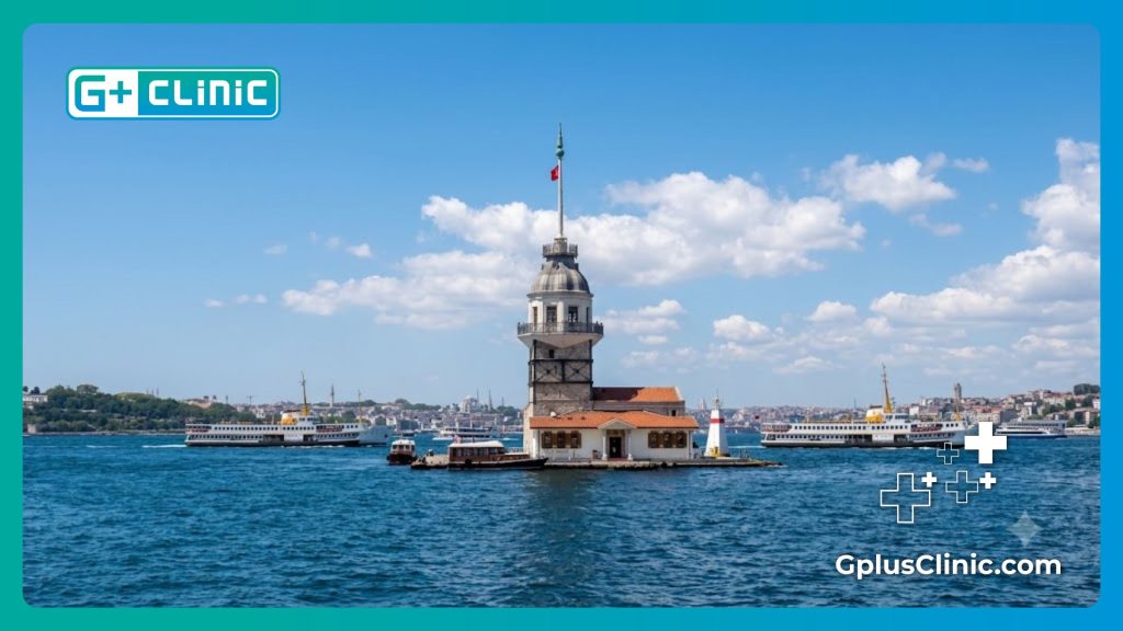 Friendly eye surgeon welcoming a patient to Istanbul by the Bosphorus Strait
